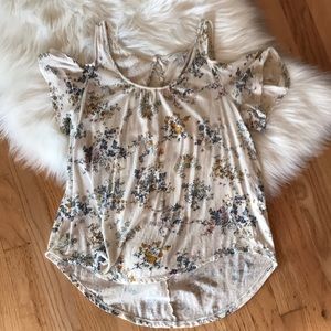 Lucky Brand cold shoulder linen blend floral top